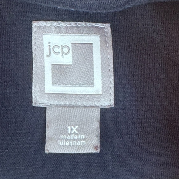 JCP Black Piped Blazer Jacket Women’s 1X Cropped Stretch Knit Office Casual - Picture 9 of 13